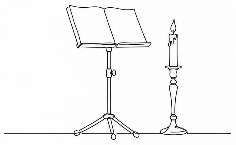 A stand and a candle, after supper