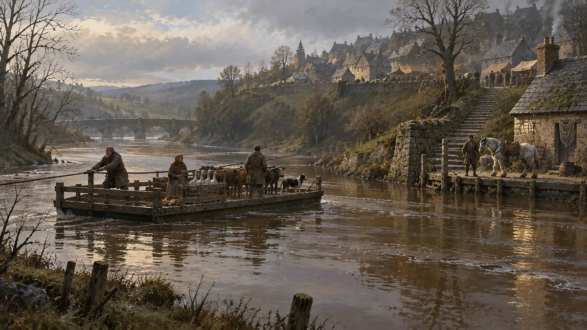 The Wexley ferry crossing the Lenn on its rope.