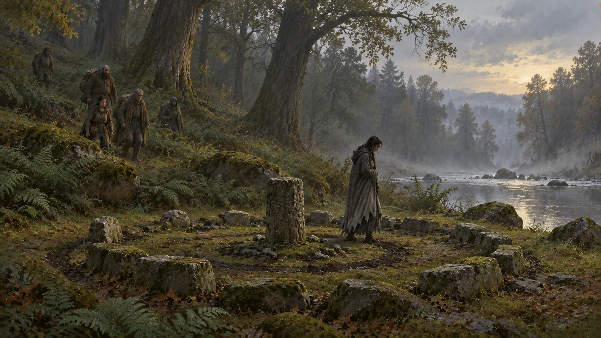 The ring of stones by the river, at first light.
