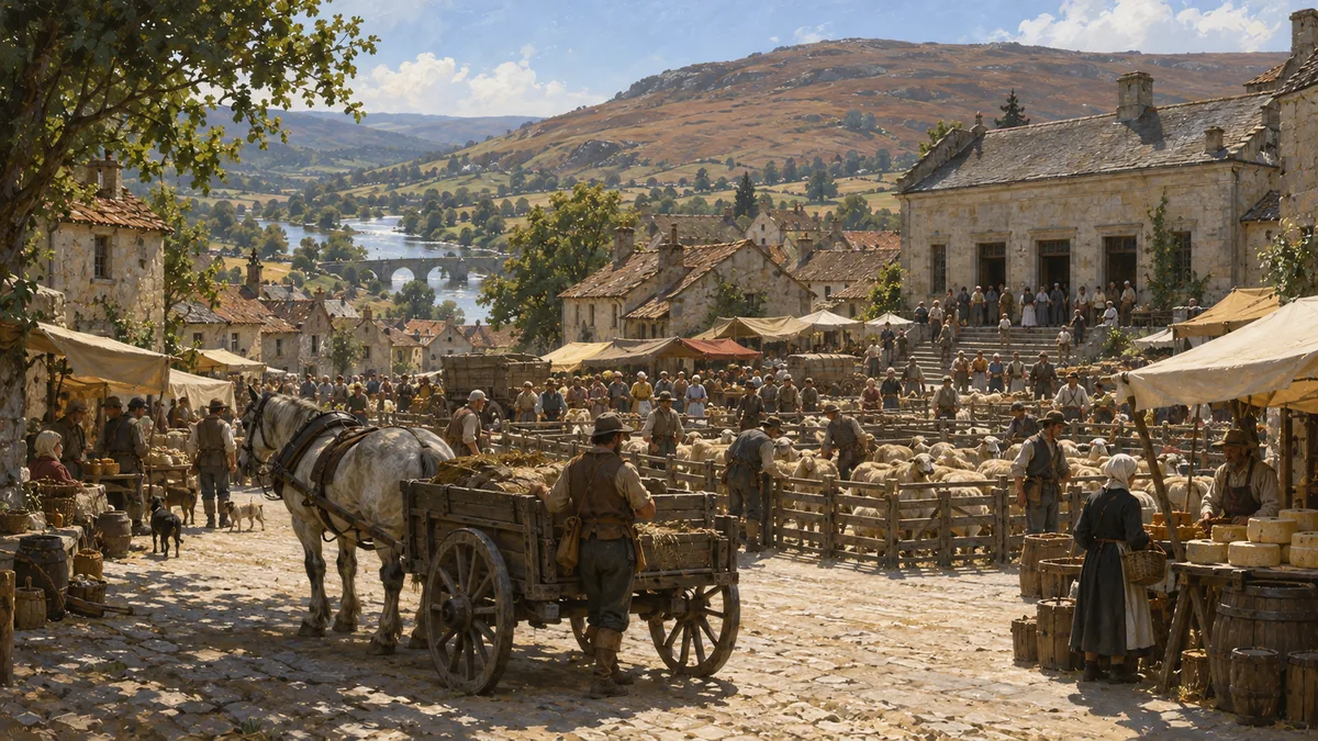 Market day in Amberlow, on the first of August.